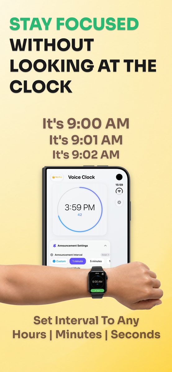 Stay focused without looking at the clock: foldable iPhone and Apple Watch, interval set in hours, minutes, or seconds