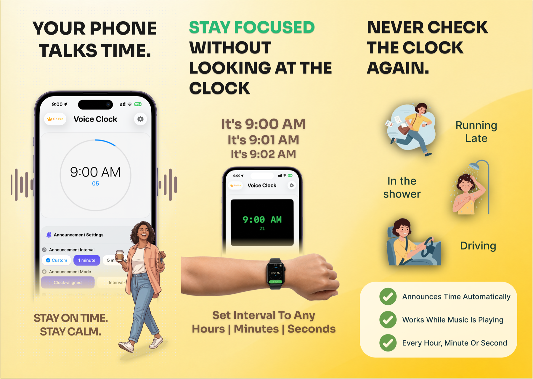 Voice Clock on iPhone and Apple Watch