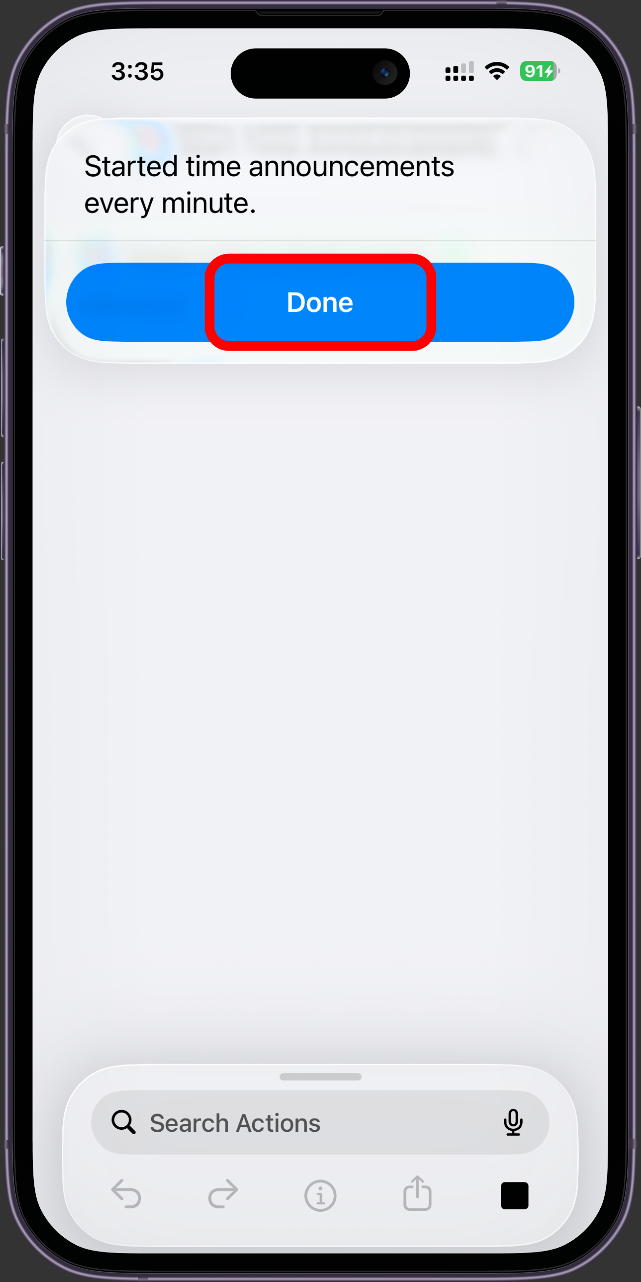 Voice Clock confirming that time announcements have started.